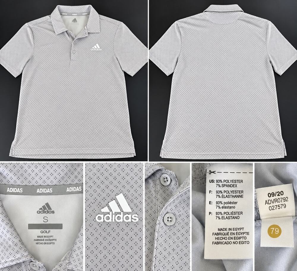 Adidas Golf Men’s S White Gray Geo Print Performance Polo Shirt Short Sleeve
